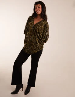 Leopard Zip Front Diamante Tunic Top -Soft Dress Wear Sales Store BV234408056 112070