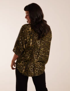 Leopard Zip Front Diamante Tunic Top -Soft Dress Wear Sales Store BV234408056 112071
