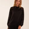 High Neck Flocked Sleeve Top