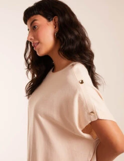 Oversized Button Shoulder Top -Soft Dress Wear Sales Store BV234513 STONE 0181