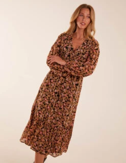 Button Through Midi Dress -Soft Dress Wear Sales Store BV234816 BLACK 45400