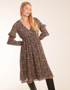 V Neck Frill Sleeve Wrap Midi Dress 5 V Neck Frill Sleeve Wrap Midi Dress -Soft Dress Wear Sales Store BV234821 ANIMAL 2