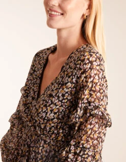 V Neck Frill Sleeve Wrap Midi Dress 6 V Neck Frill Sleeve Wrap Midi Dress -Soft Dress Wear Sales Store BV234821 ANIMAL 3