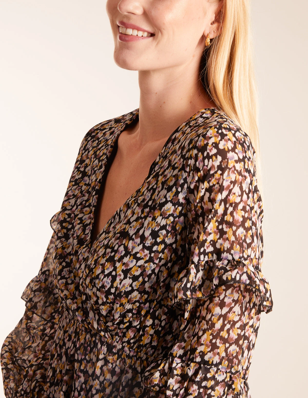 V Neck Frill Sleeve Wrap Midi Dress 3 V Neck Frill Sleeve Wrap Midi Dress - Image 3