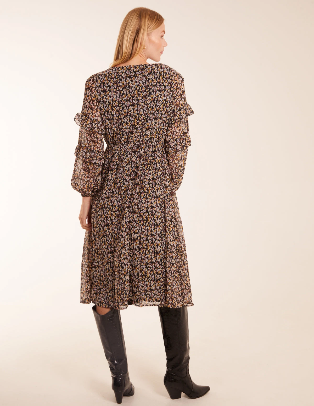 V Neck Frill Sleeve Wrap Midi Dress 4 V Neck Frill Sleeve Wrap Midi Dress - Image 4