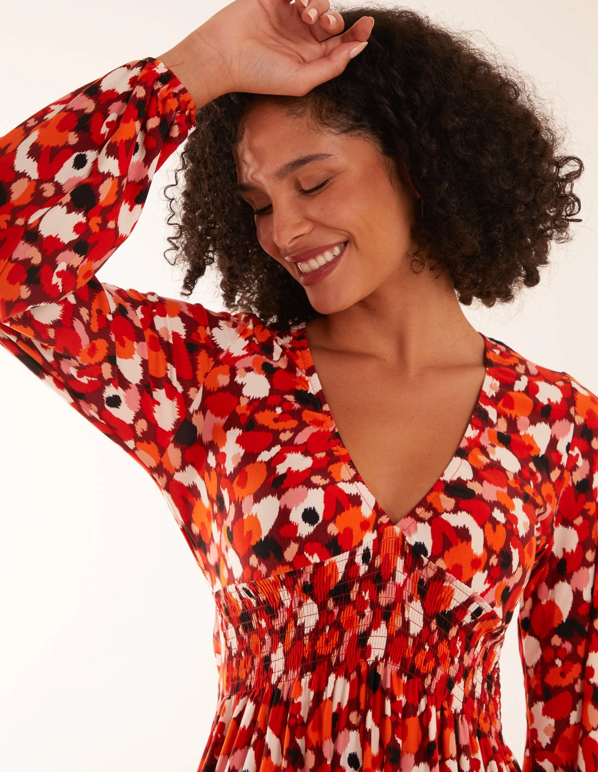 V Neck Shirred Waist Midi Dress 2 V Neck Shirred Waist Midi Dress - Image 2