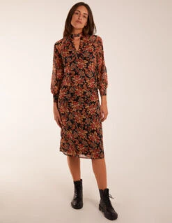 Raglan Keyhole Midi Dress -Soft Dress Wear Sales Store BV234838 BLACKPATTERN 33778