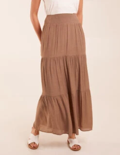 Shirring Waist Tiered Maxi Skirt -Soft Dress Wear Sales Store BV245006070 130702