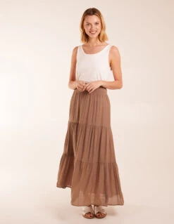 Shirring Waist Tiered Maxi Skirt -Soft Dress Wear Sales Store BV245006070 130703