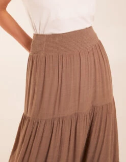 Shirring Waist Tiered Maxi Skirt -Soft Dress Wear Sales Store BV245006070 130704