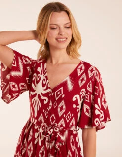 Button Front Rope Tie Dress -Soft Dress Wear Sales Store BV245019092 131566