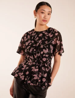 Angel Sleeve Tie Front Blouse