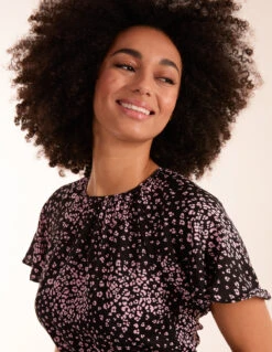 Frill Sleeve Belted Mini Dress 5 Frill Sleeve Belted Mini Dress -Soft Dress Wear Sales Store BV245028 BLACK 10880