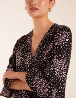 Button Front V Neck Flounce Blouse -Soft Dress Wear Sales Store BV245029003 127636