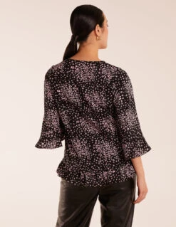 Button Front V Neck Flounce Blouse -Soft Dress Wear Sales Store BV245029003 127637