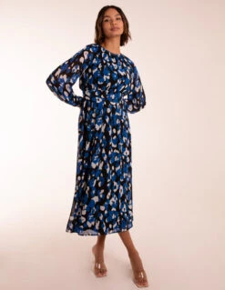 Blue Animal Keyhole Raglan Midi Dress