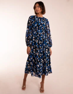 Blue Animal Keyhole Raglan Midi Dress -Soft Dress Wear Sales Store BV245030002 127906