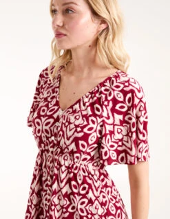 Button Through Elastic Waist Mini Dress -Soft Dress Wear Sales Store BV245035901 134486