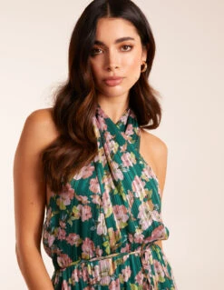 Wrap Halter Neck Pleated Midi Dress -Soft Dress Wear Sales Store BV245038023 131718