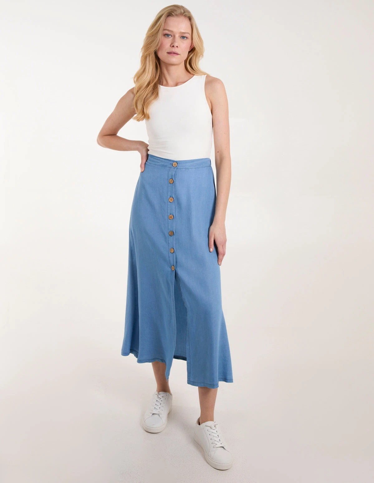 Tencel Button Front Midi Skirt 2 Tencel Button Front Midi Skirt - Image 2