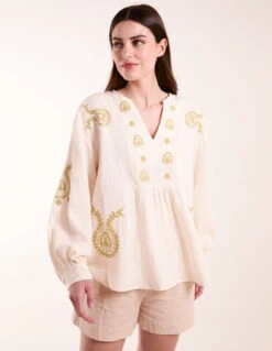 Embroidered Cheesecloth Top -Soft Dress Wear Sales Store BV245405 STONE 1654