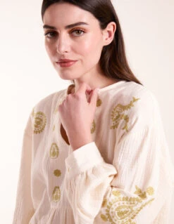 Embroidered Cheesecloth Top -Soft Dress Wear Sales Store BV245405 STONE 1665