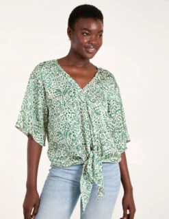 Tie Front V Neck Top