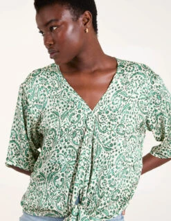 Tie Front V Neck Top -Soft Dress Wear Sales Store BV245415 GREEN 42595