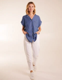 Tencel Button Down Pocket Top -Soft Dress Wear Sales Store BV245419 DENIM 2491