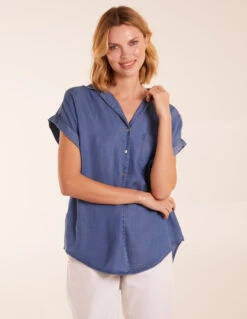 Tencel Button Down Pocket Top