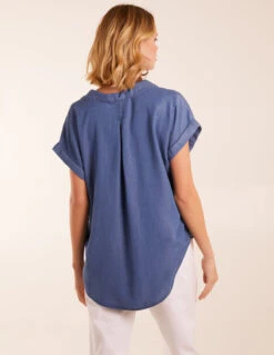 Tencel Button Down Pocket Top -Soft Dress Wear Sales Store BV245419 DENIM 2532