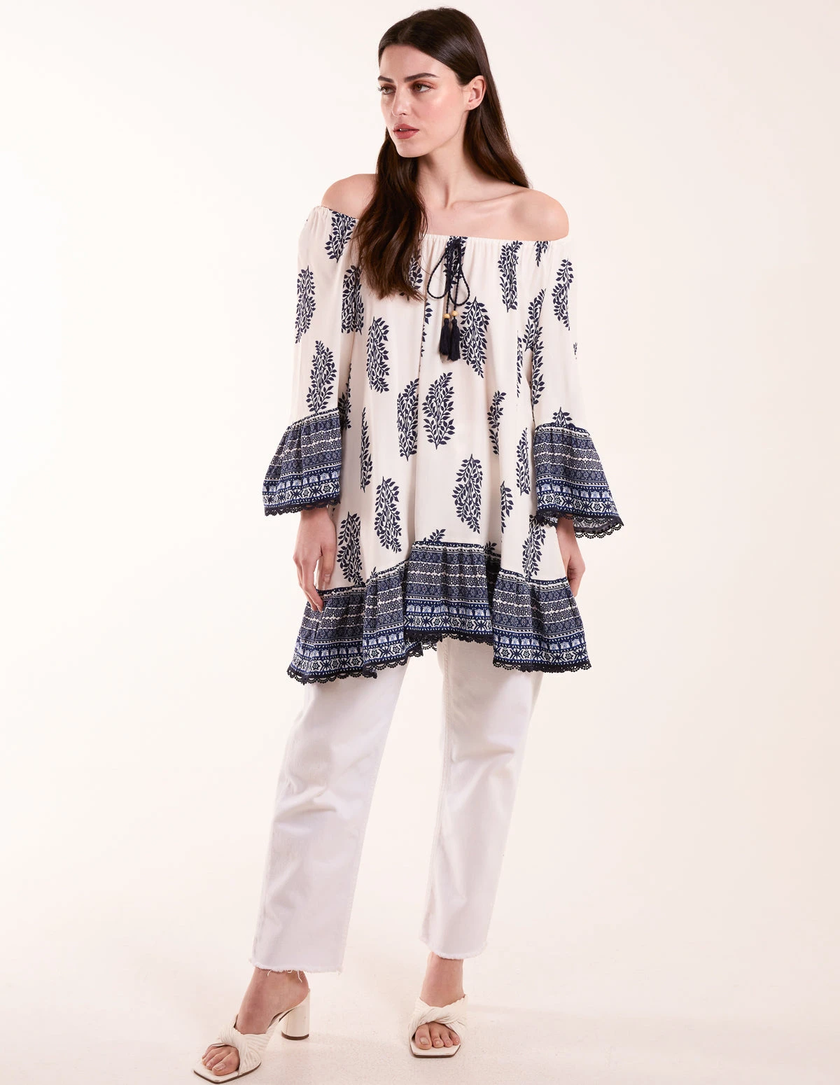 Mix Print Bardot With Tassel Dress 3 Mix Print Bardot With Tassel Dress - Image 3