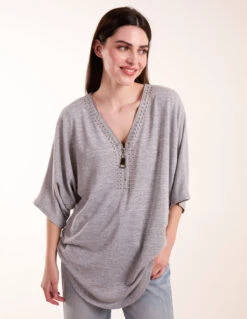 Studded Zip Front Top