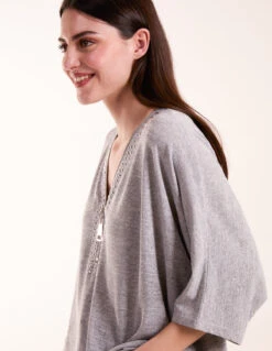 Studded Zip Front Top 6 Studded Zip Front Top -Soft Dress Wear Sales Store BV245434 GREY 3