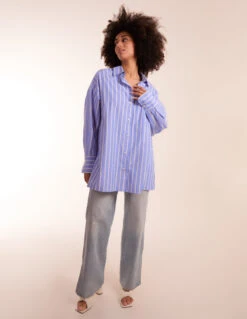 Oversized Pinstripe Shirt -Soft Dress Wear Sales Store BV245451 blue 1104711787