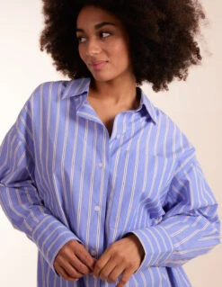 Oversized Pinstripe Shirt -Soft Dress Wear Sales Store BV245451 blue 1104711798