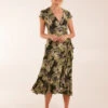 Tropical Print Wrap Front Midi Dress