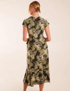 Tropical Print Wrap Front Midi Dress -Soft Dress Wear Sales Store BV245817003 128716