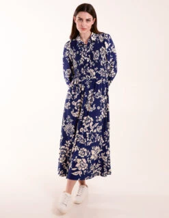 Shirred Bust Long Sleeve Midi Dress -Soft Dress Wear Sales Store BV245830008 130650