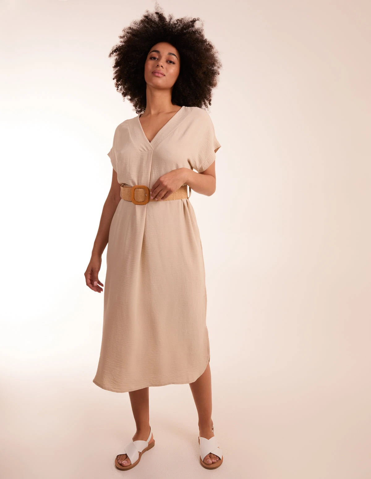Belted V Neck Midi Dress 1 Belted V Neck Midi Dress