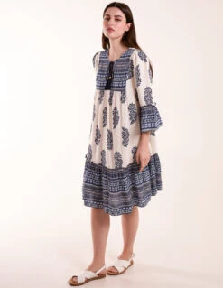 Mix Print Smock Dress With Tassel -Soft Dress Wear Sales Store BV245901002 131590