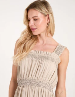 Shirred Detail Midi Dress -Soft Dress Wear Sales Store BV245904 STONE 4 1