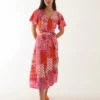 Patchwork Button Through Belted Midi Dress