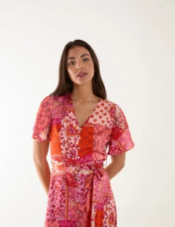 Patchwork Button Through Belted Midi Dress -Soft Dress Wear Sales Store BV245912020 131744