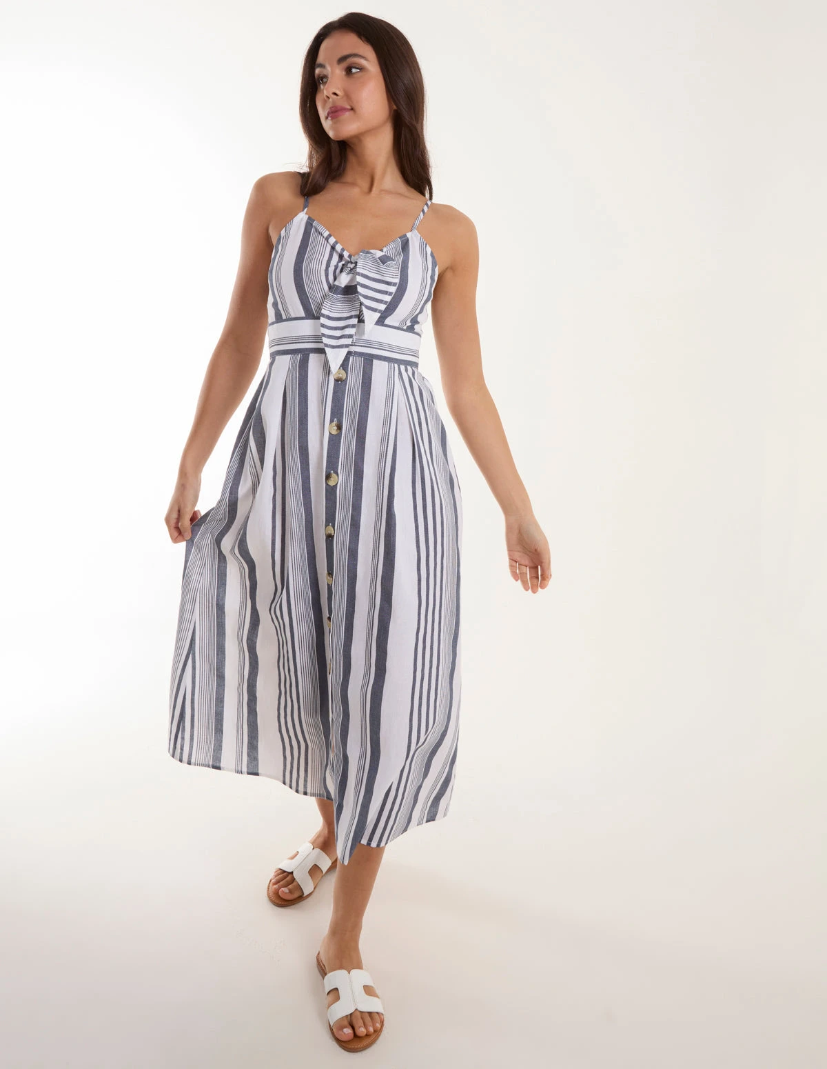 Tie Front Button Through Midi Dress 1 Tie Front Button Through Midi Dress