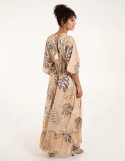 V Neck Tassel Front Midi Dress -Soft Dress Wear Sales Store BV245957 BEIGE 3