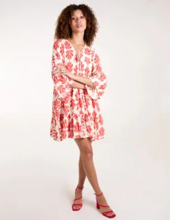 Tie Front Smock Dress -Soft Dress Wear Sales Store BV245962 RED 5098