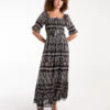 Milkmaid Shirred Square Neck Midi Dress