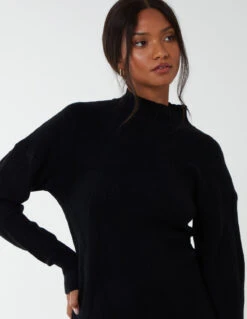 Diamond Print Detail Jumper Dress -Soft Dress Wear Sales Store BV2463 BLACK 153