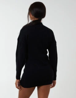 Diamond Print Detail Jumper Dress -Soft Dress Wear Sales Store BV2463 BLACK 154